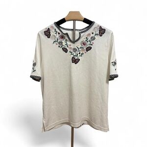Floral Embroidered Cream Blouse